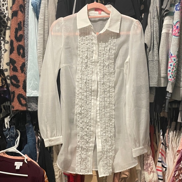 Lilly Pulitzer Tops - Lilly Pulitzer White Ruffle Blouse